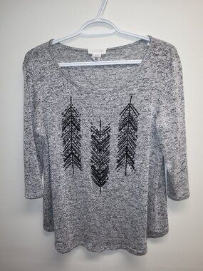 Exclusive One Gray Marled Feather Graphic Top Size Small